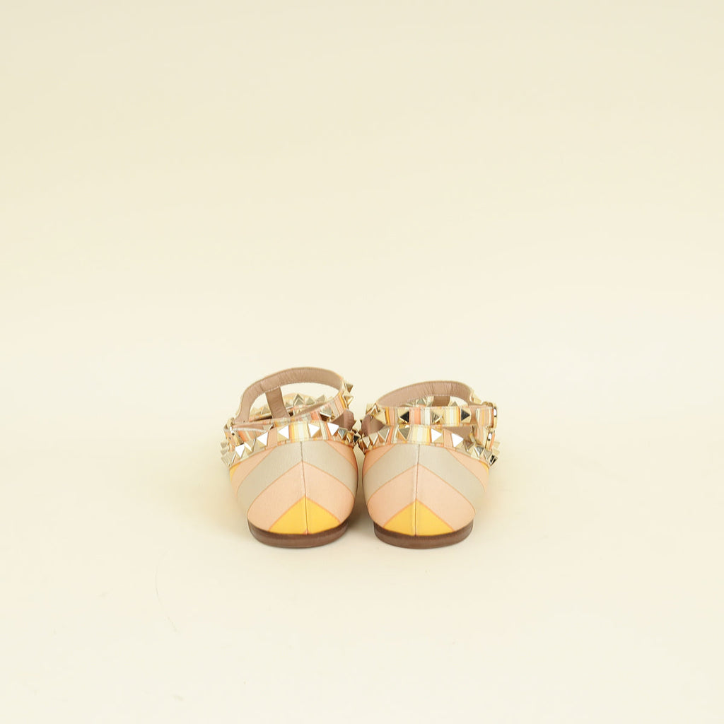 Valentino Multicolor Rockstud Caged Ankle Strap Flat Ballerina 38