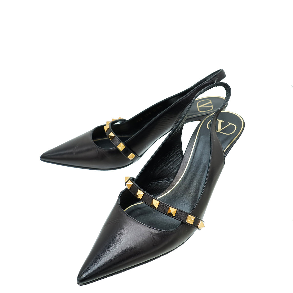 Valentino Black Rockstud Slingback Sculpted Heels 38