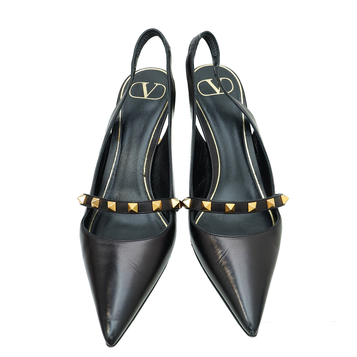 Valentino Black Rockstud Slingback Sculpted Heels 38