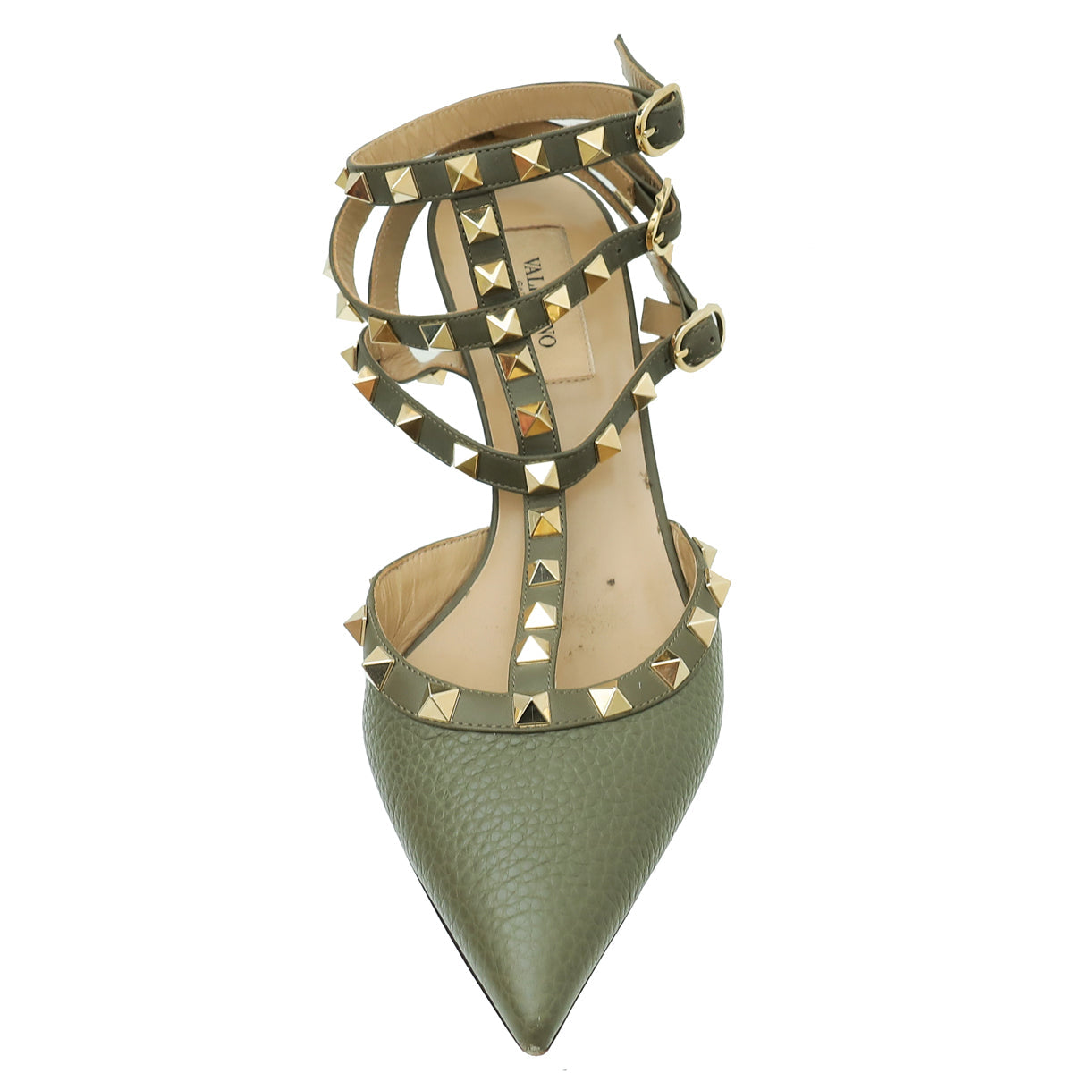 Valentino Olive Green Rockstud Caged Ankle Strap Pump 38