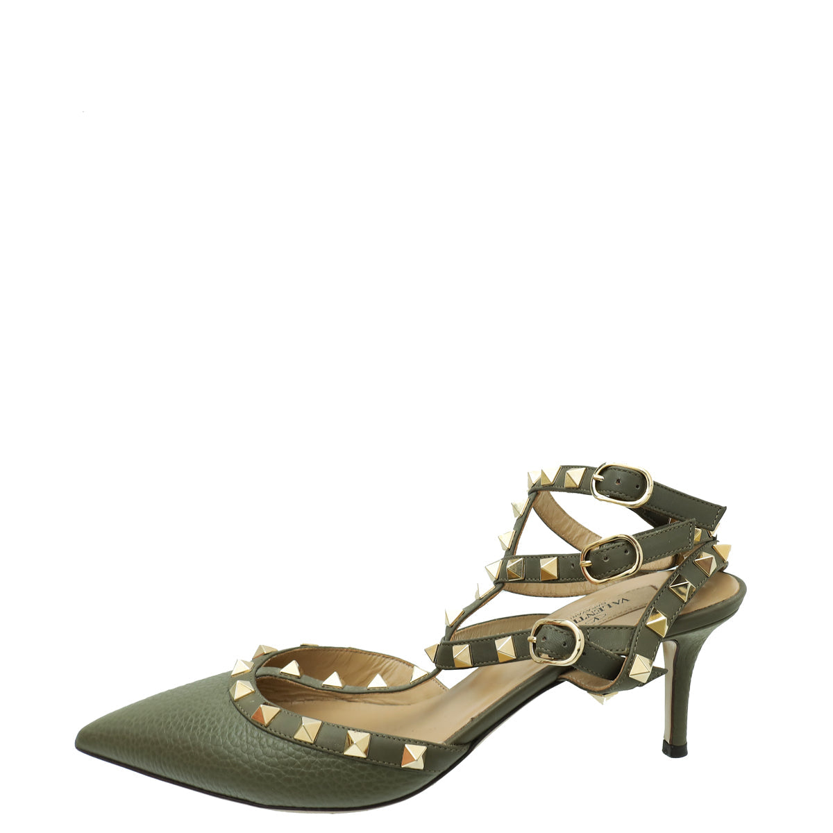 Valentino Olive Green Rockstud Caged Ankle Strap Pump 38