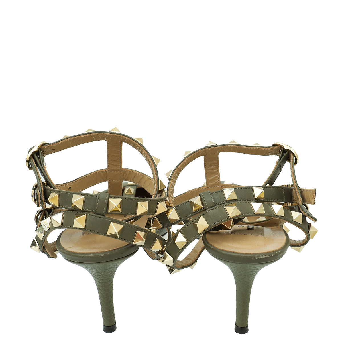 Valentino Olive Green Rockstud Caged Ankle Strap Pump 38
