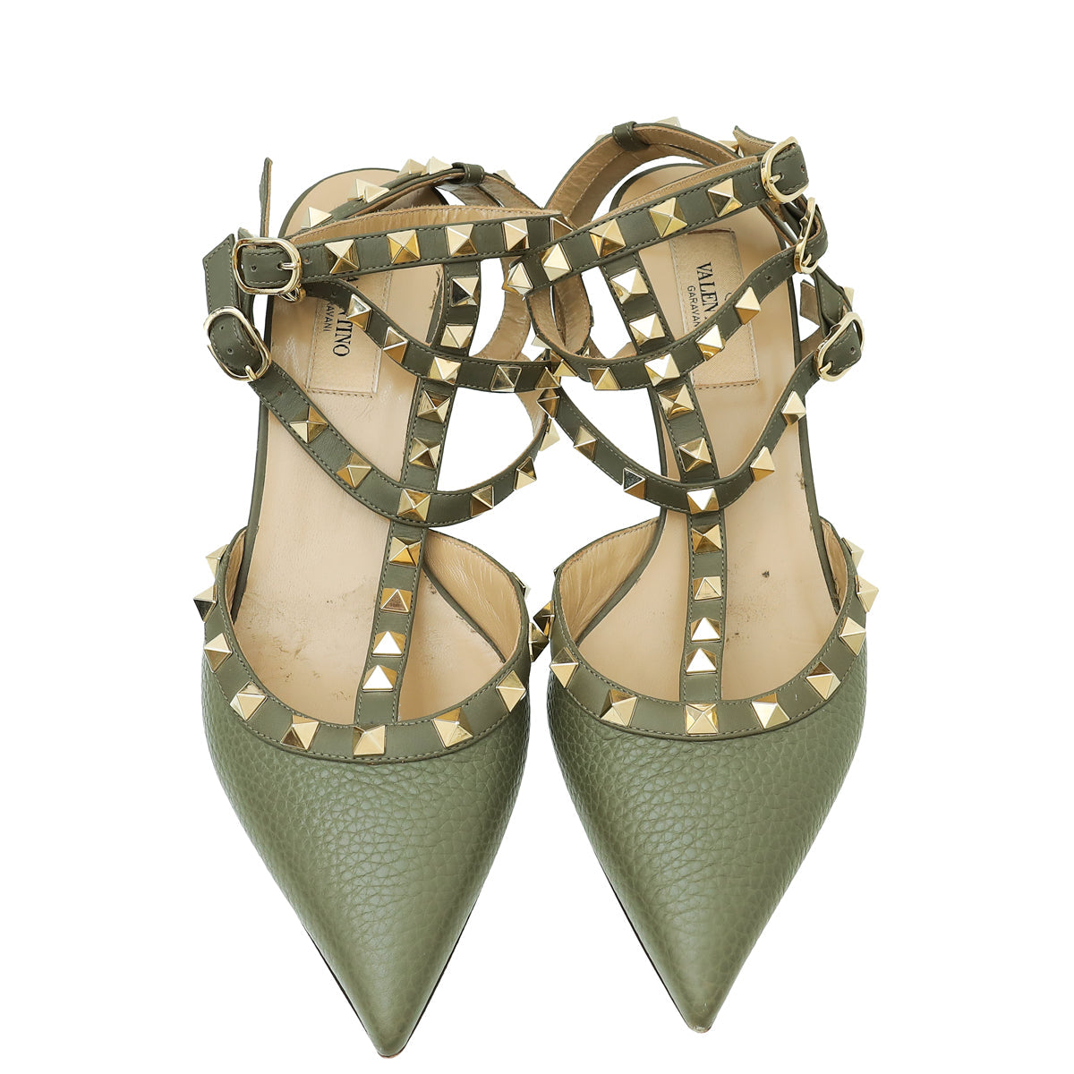 Valentino Olive Green Rockstud Caged Ankle Strap Pump 38