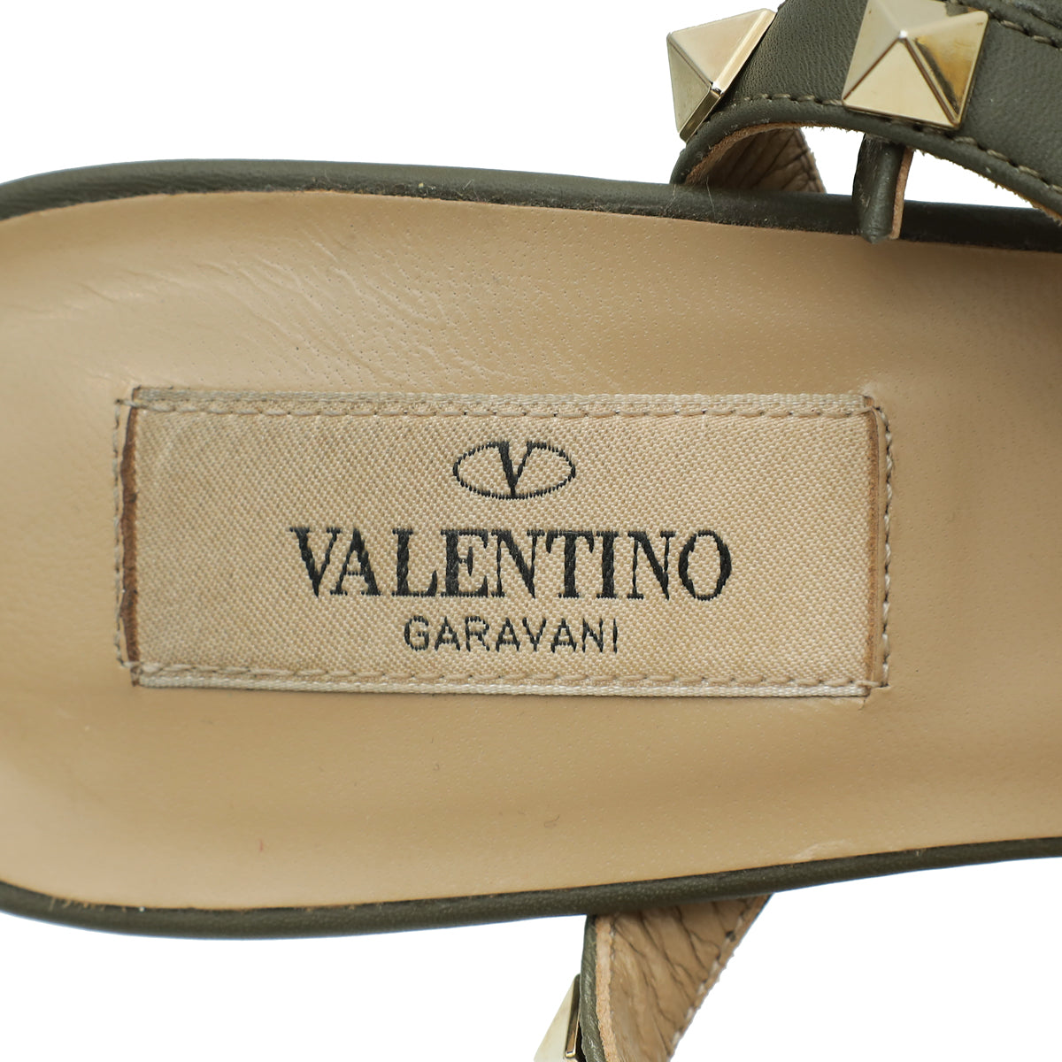 Valentino Olive Green Rockstud Caged Ankle Strap Pump 38
