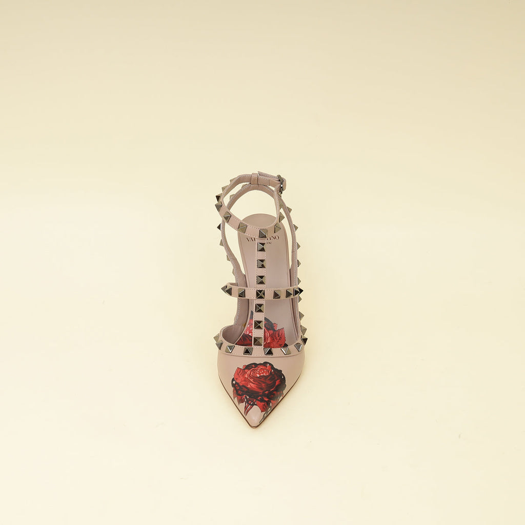Valentino Rose Printed Rockstud Caged Pumps 38
