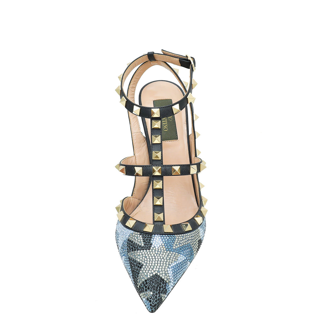 Valentino Bicolor Rockstud Camo Crystal Slingback Pump 38