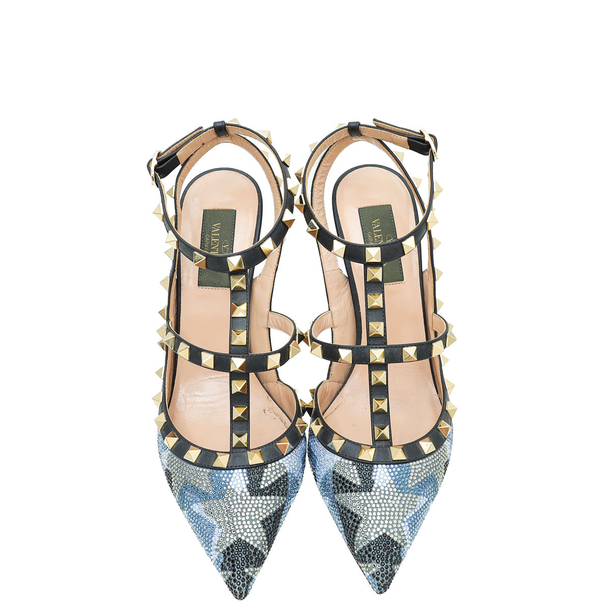 Valentino Bicolor Rockstud Camo Crystal Slingback Pump 38