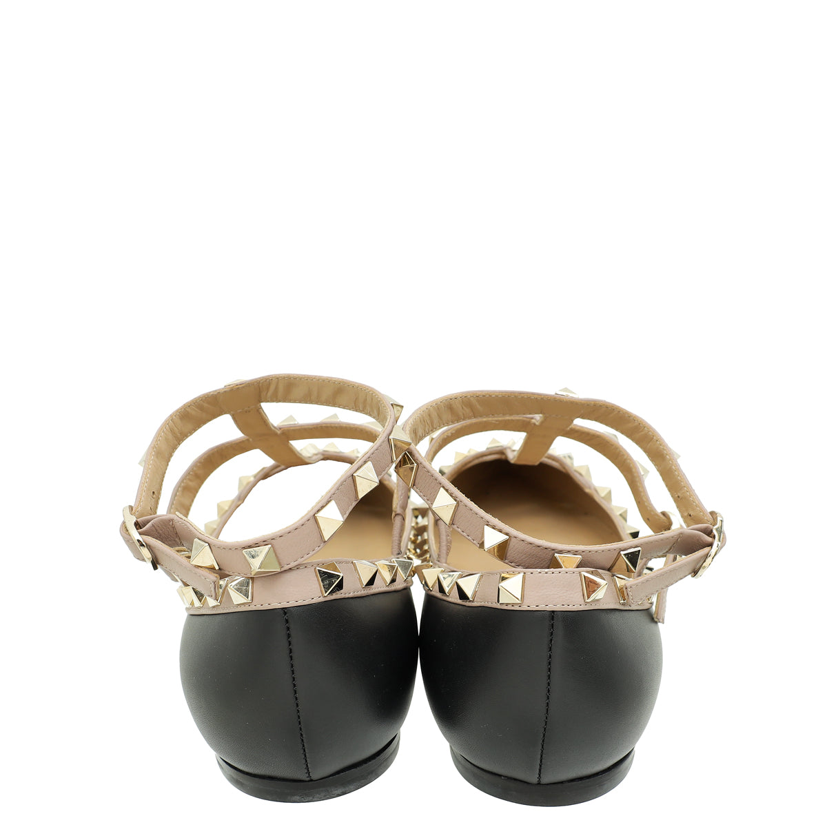 Valentino Black Rockstud Caged Ankle Strap Flat Ballerina 39.5