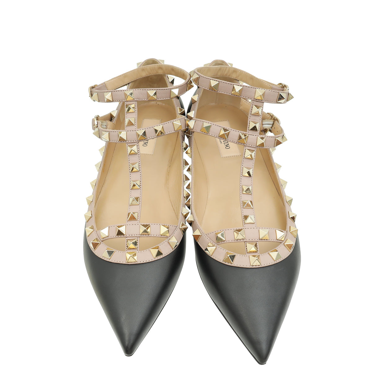 Valentino Black Rockstud Caged Ankle Strap Flat Ballerina 39.5