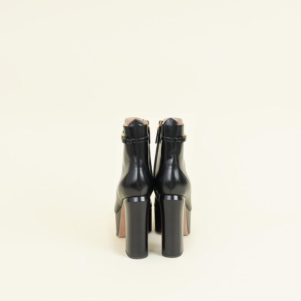 Valentino Black Vlogo Tan-Go Platform Ankle Boots 39.5