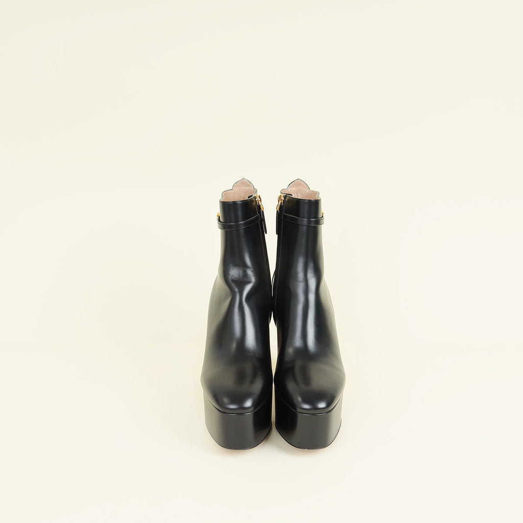Valentino Black Vlogo Tan-Go Platform Ankle Boots 39.5