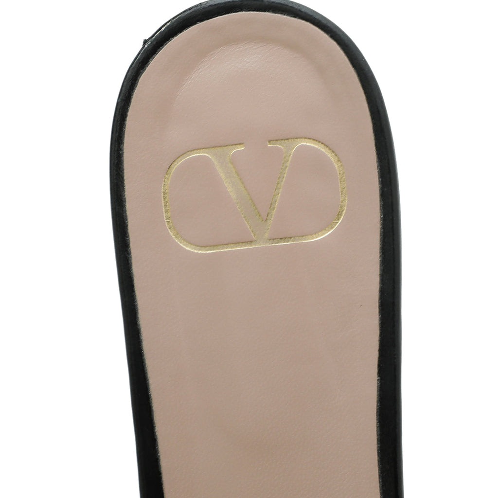 Valentino Black Shiny VLogo Flat Slide Sandal 39.5