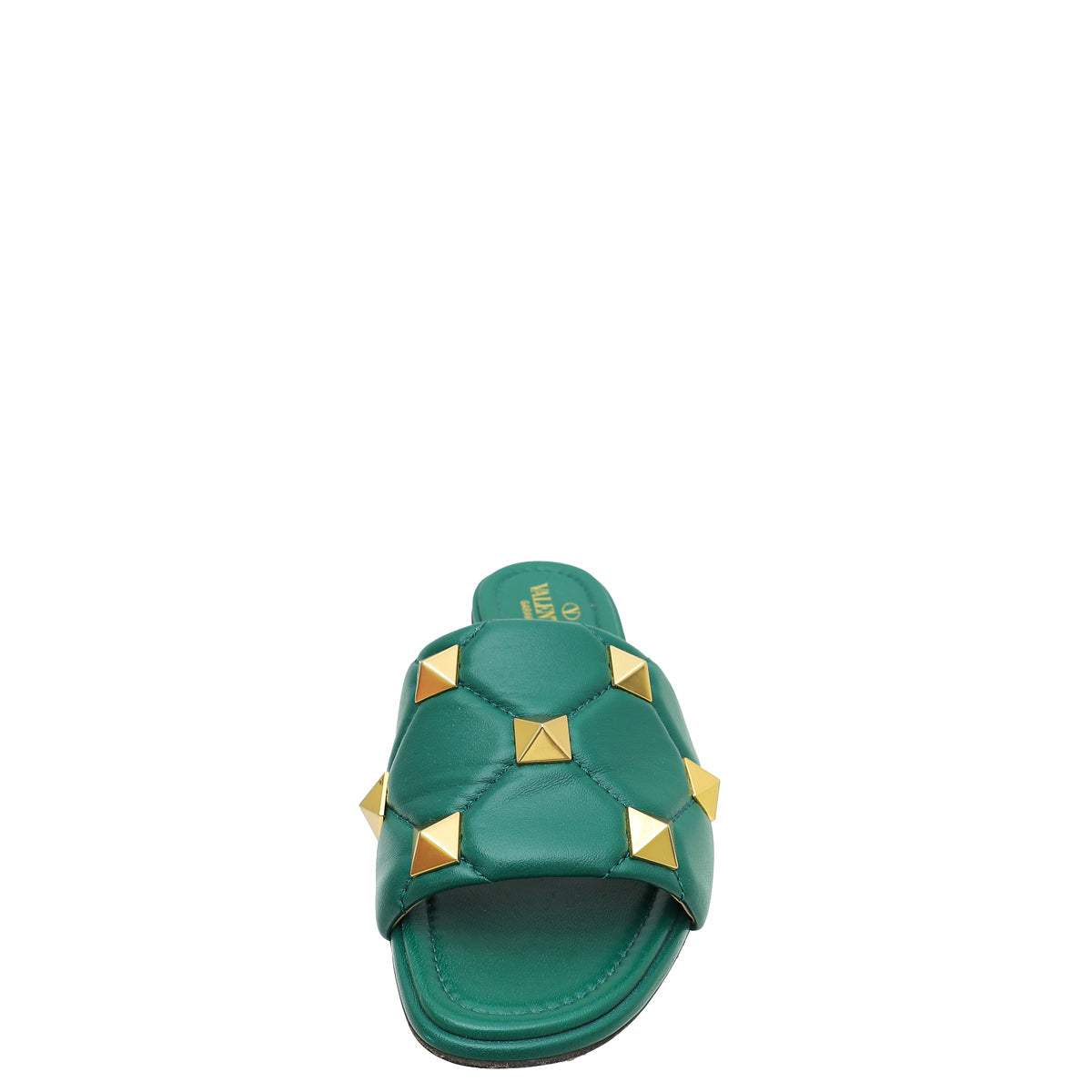 Valentino Green Roman Stud Flat Slide Sandals 39