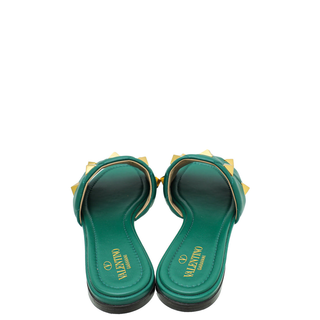 Valentino Green Roman Stud Flat Slide Sandals 39