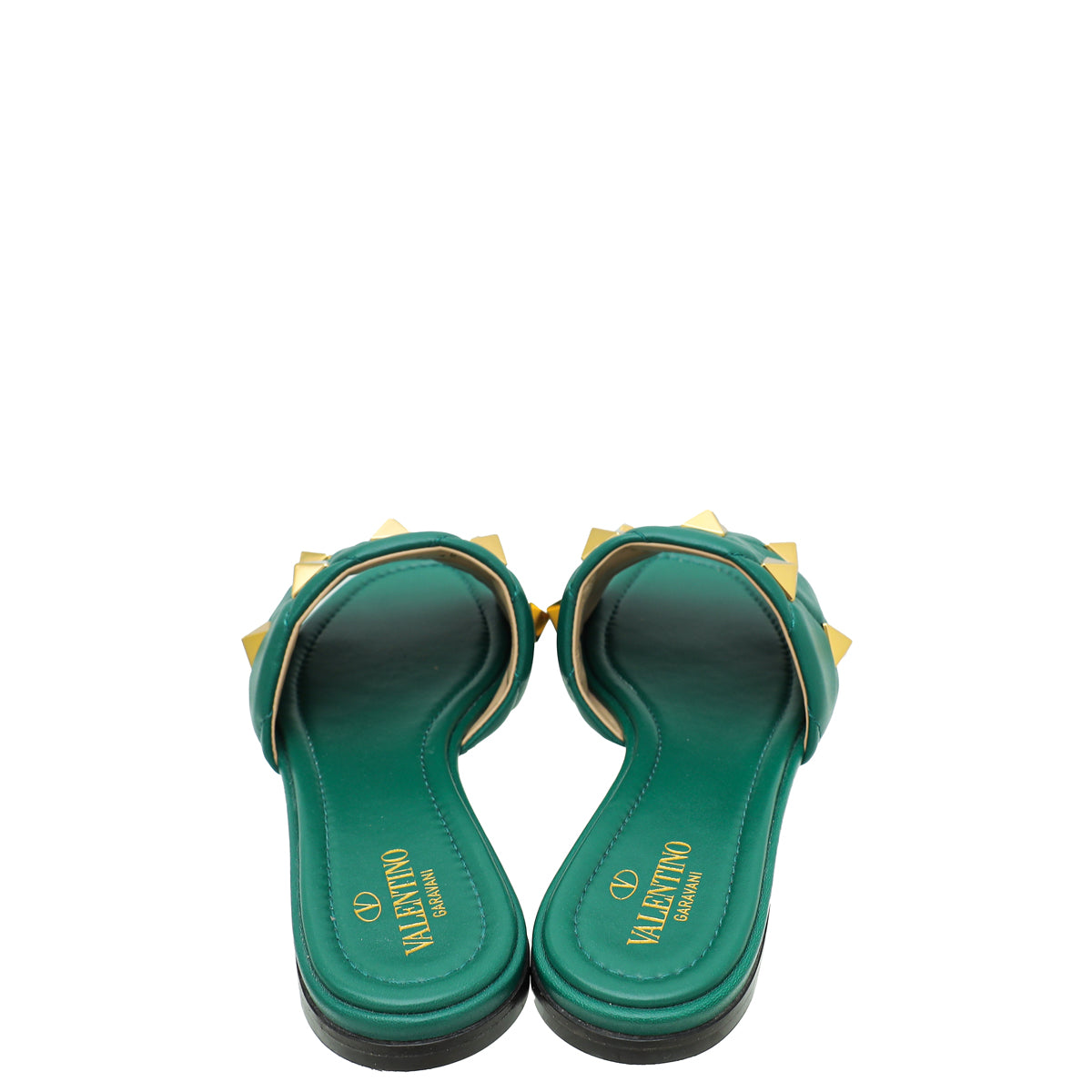 Valentino Green Roman Stud Flat Slide Sandals 39