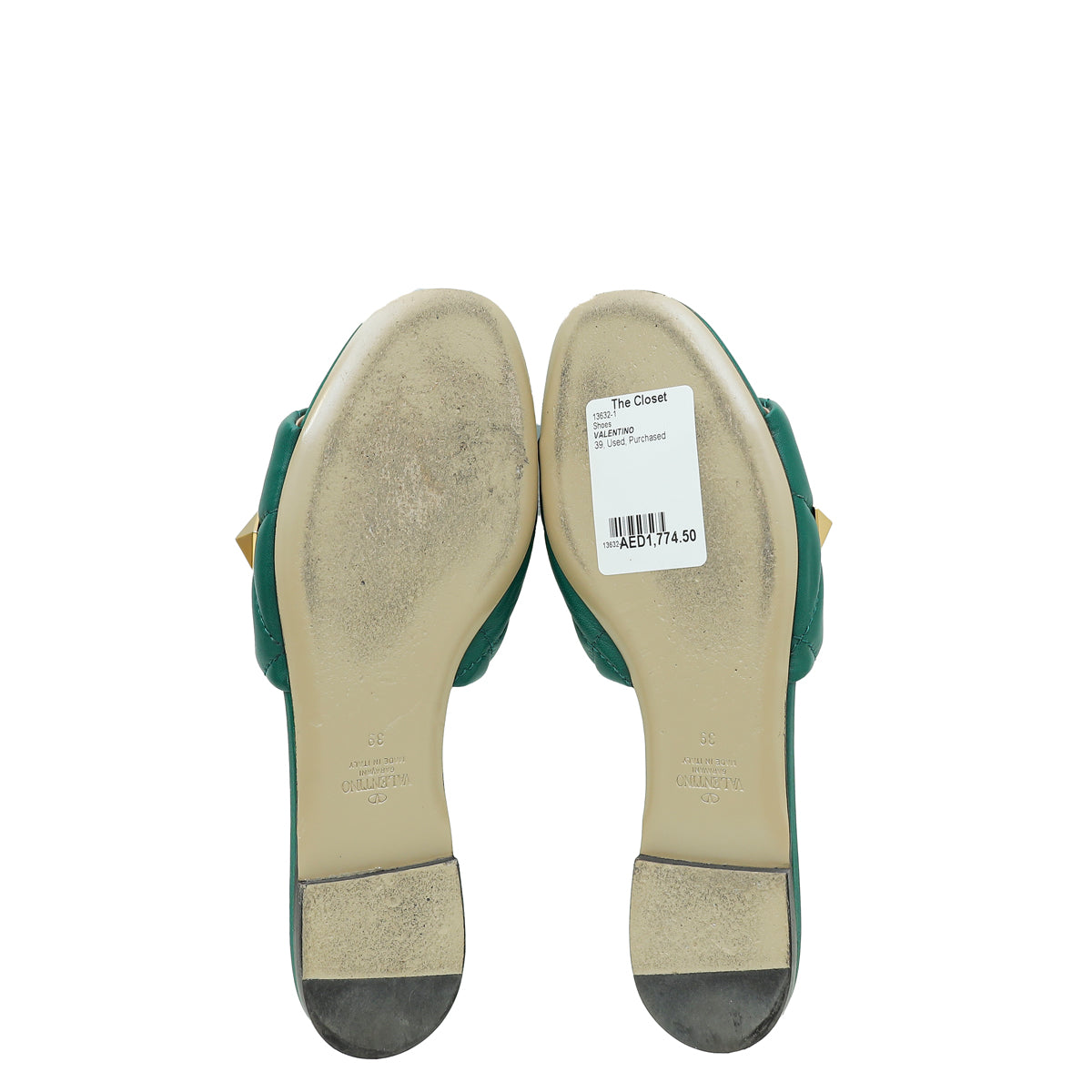Valentino Green Roman Stud Flat Slide Sandals 39