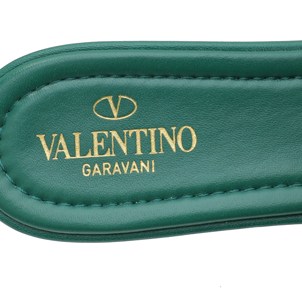 Valentino Green Roman Stud Flat Slide Sandals 39