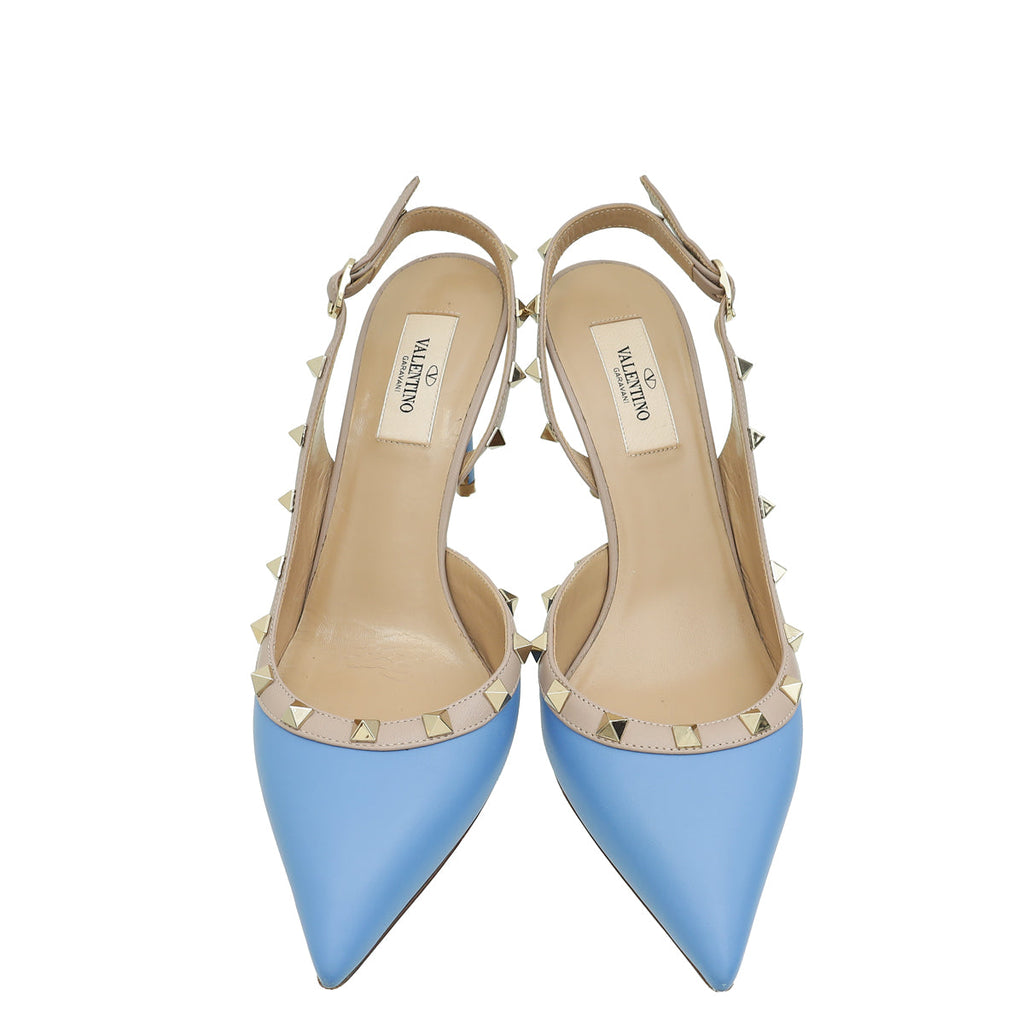 Valentino Blue Rockstud Caged Slingback Pump 39