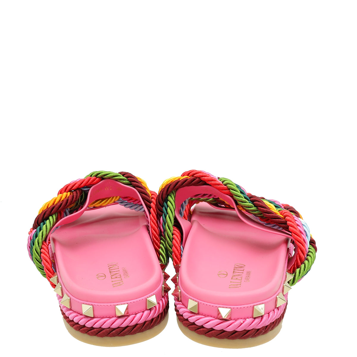 Valentino Pink Multicolor Rockstud Rope Flat Sandal 39