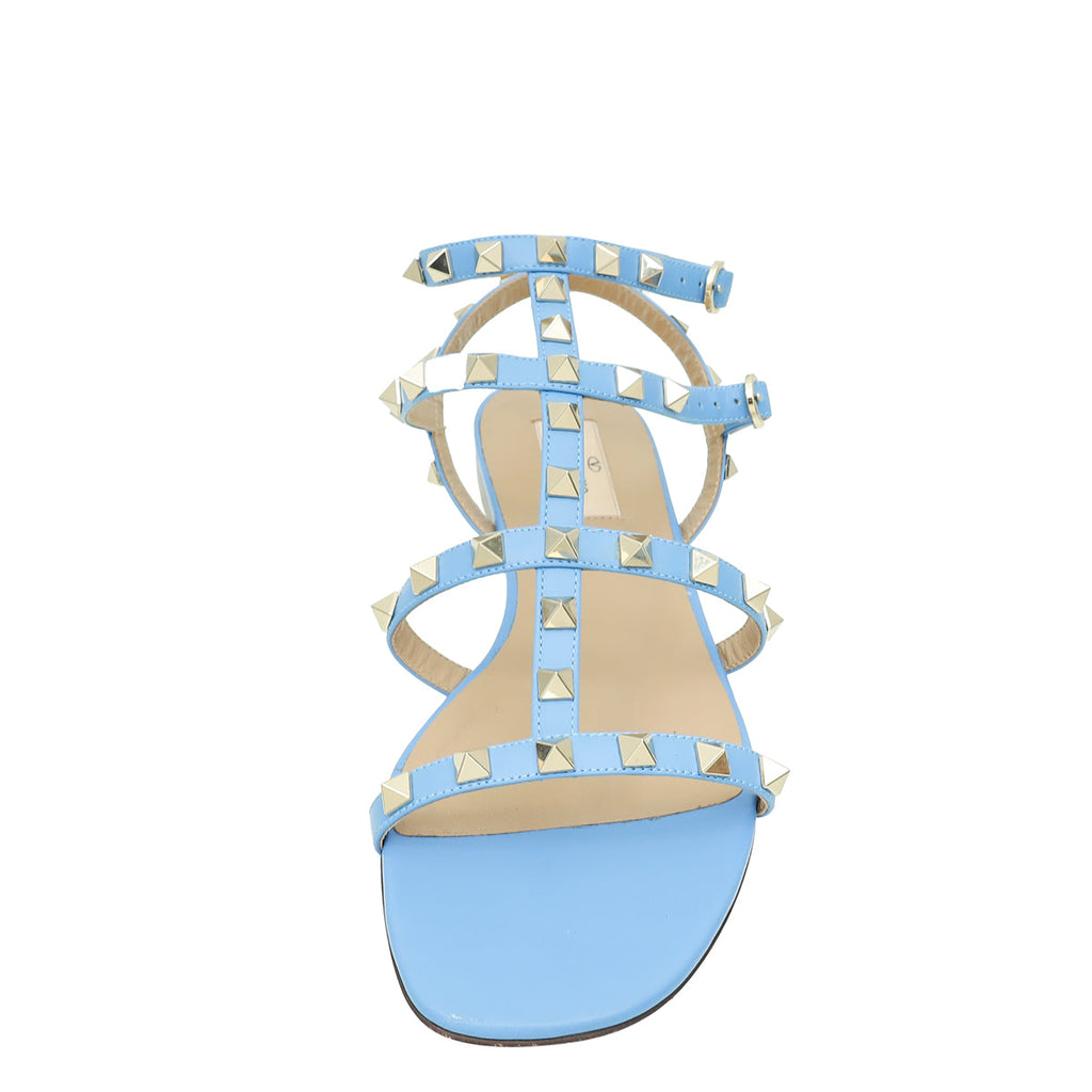 Valentino Light Blue Rockstud Caged Slingback Ankle Strap Flats 39