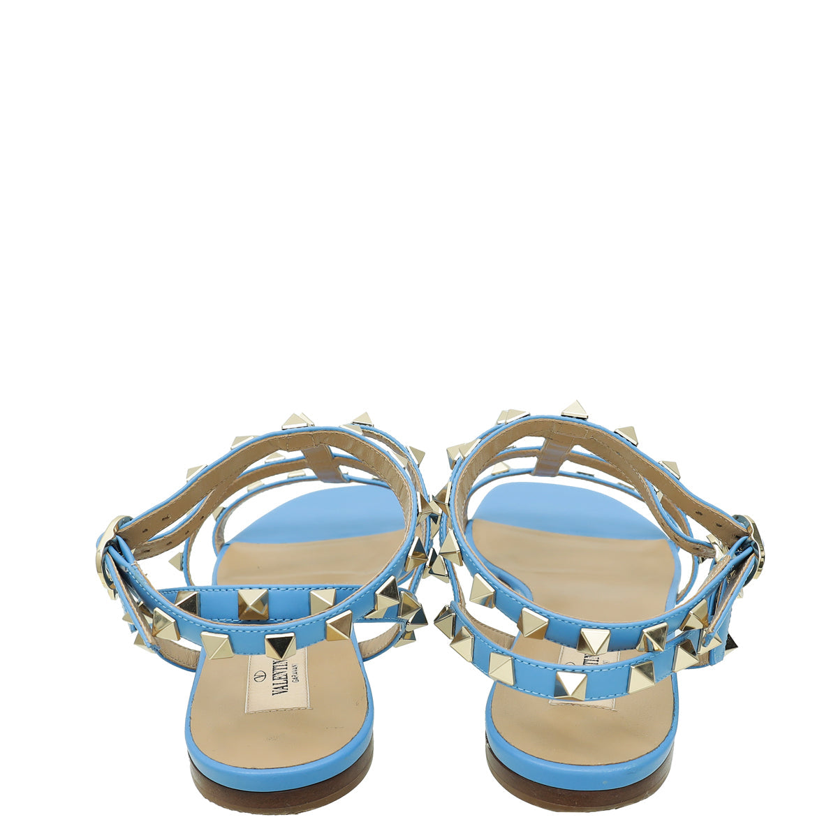 Valentino Light Blue Rockstud Caged Slingback Ankle Strap Flats 39