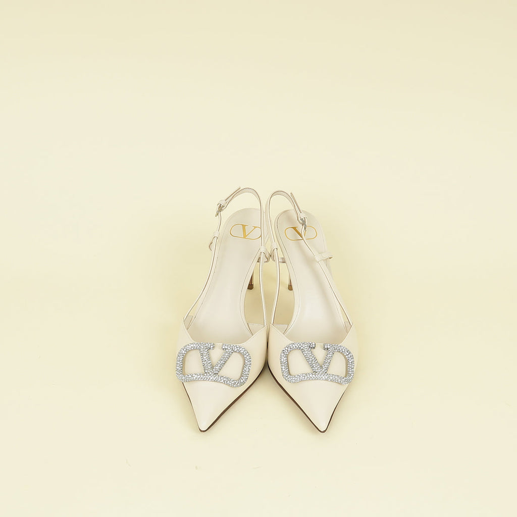 Valentino Light Ivory Vlogo Signature Slingback Pump