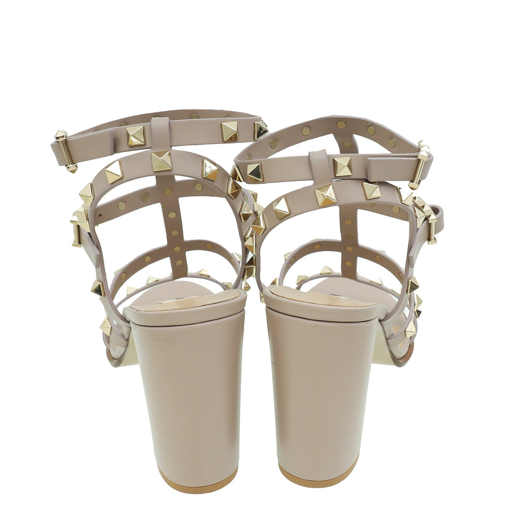 Valentino Poudre Rockstud Caged Block Ankle Strap 90mm Sandals 39