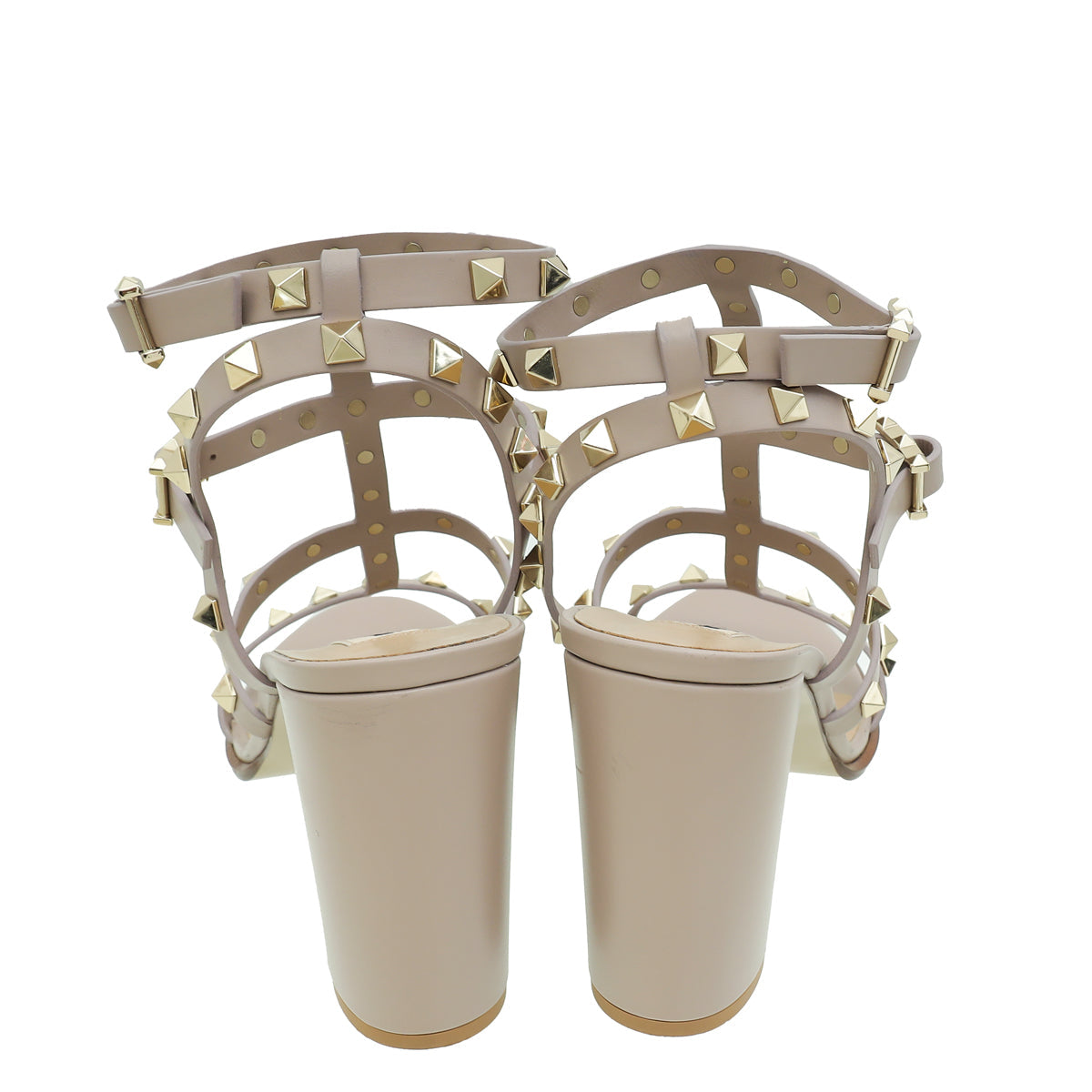 Valentino Poudre Rockstud Caged Block Ankle Strap 90mm Sandals 39