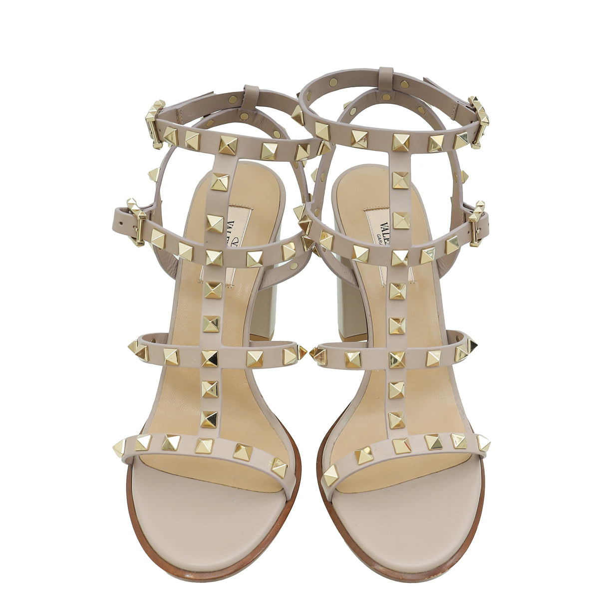 Valentino Poudre Rockstud Caged Block Ankle Strap 90mm Sandals 39