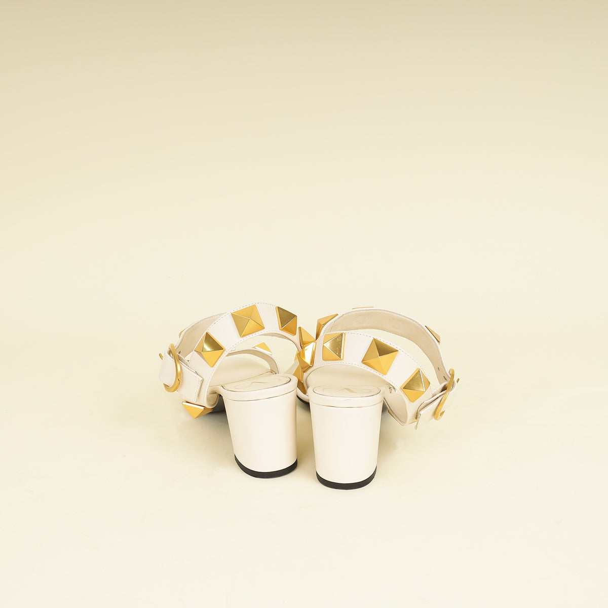 Valentino Light Ivory Roman Stud Ankle Strap 60mm Sandals 39