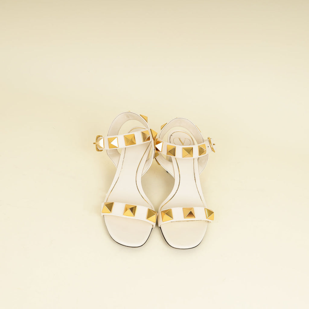 Valentino Light Ivory Roman Stud Ankle Strap 60mm Sandals 39