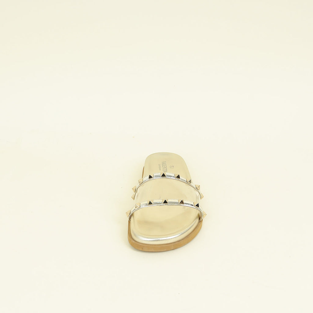 Valentino Metallic Gold Rockstud Flat Slide 39