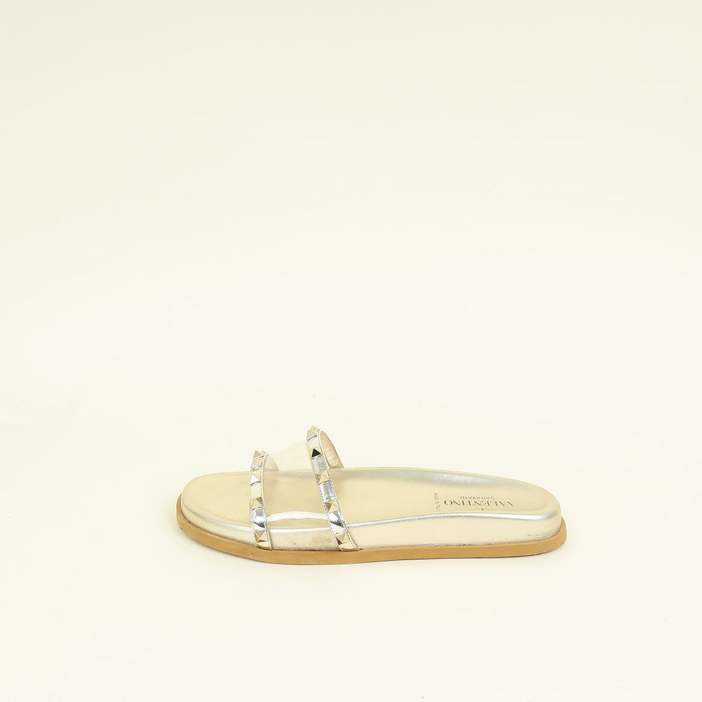 Valentino Metallic Gold Rockstud Flat Slide 39