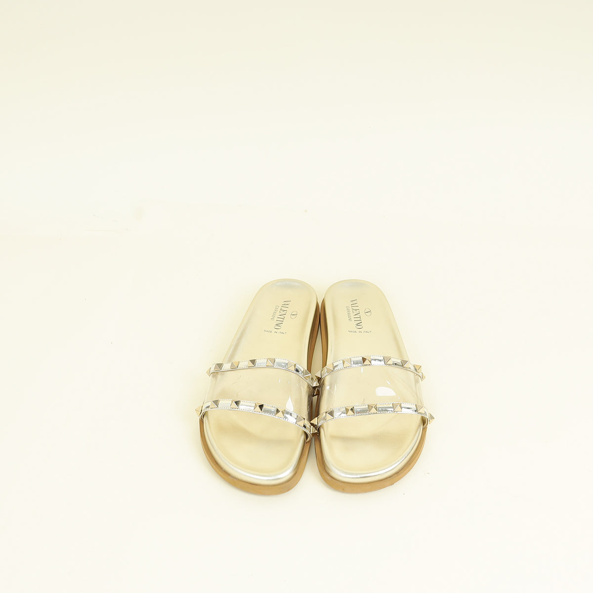 Valentino Metallic Gold Rockstud Flat Slide 39