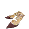 Valentino Burgundy Rockstud Caged Ankle Strap Pump 40