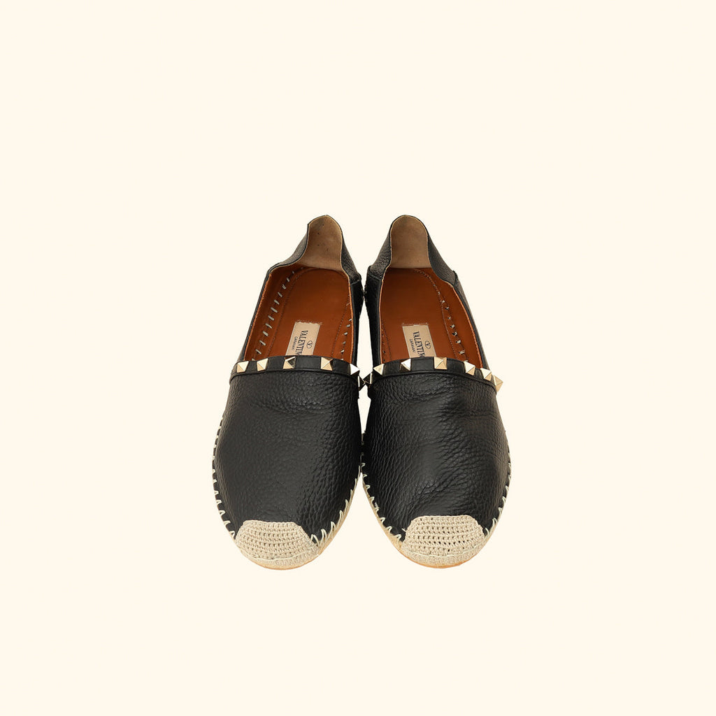 Valentino Black Rockstud  Espadrille 40