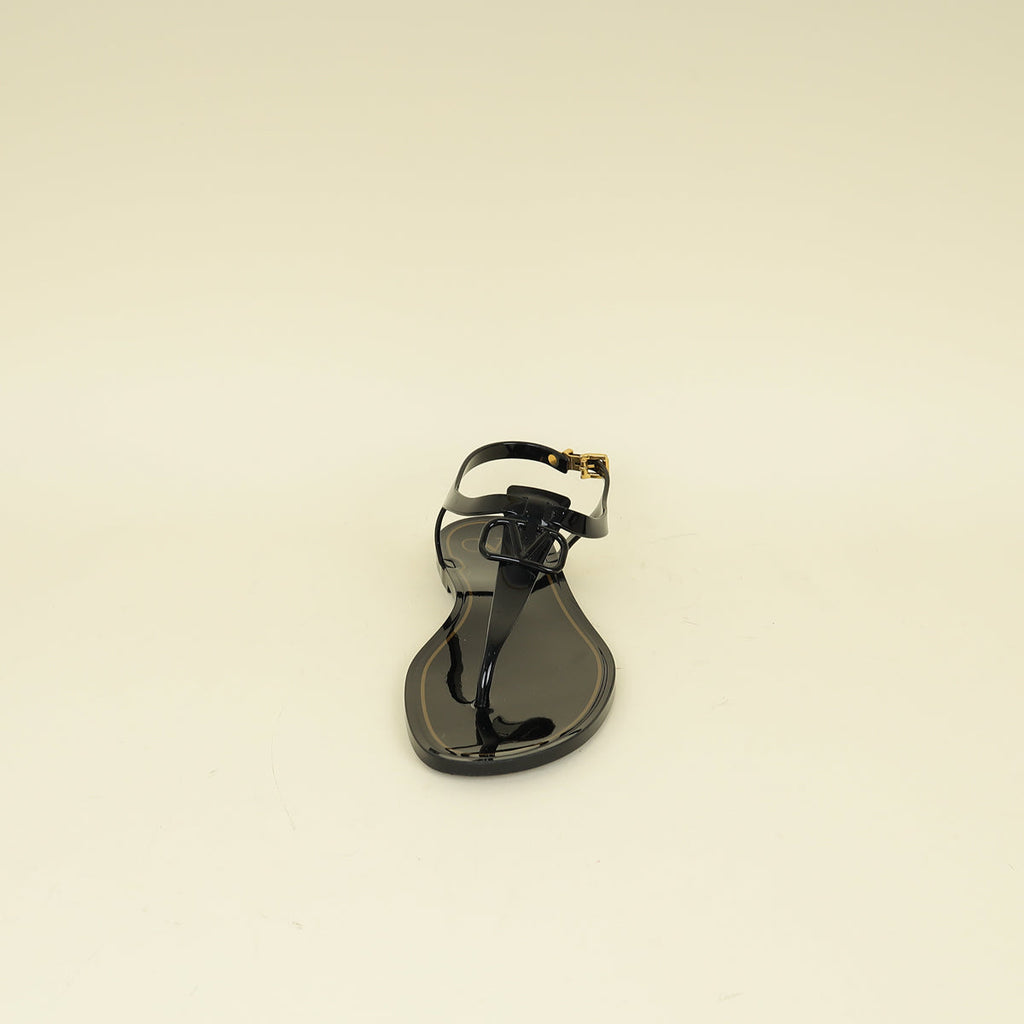 Valentino Black Vlogo Rubber Thong Sandal 41