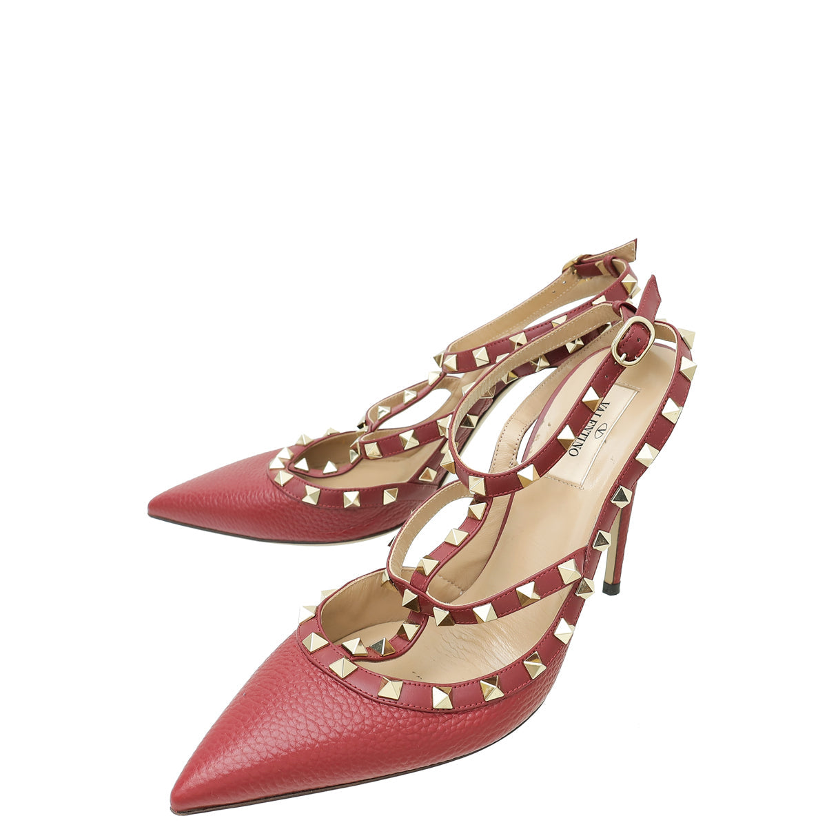 Valentino Burgundy Rockstud Caged Ankle Strap Pump 41