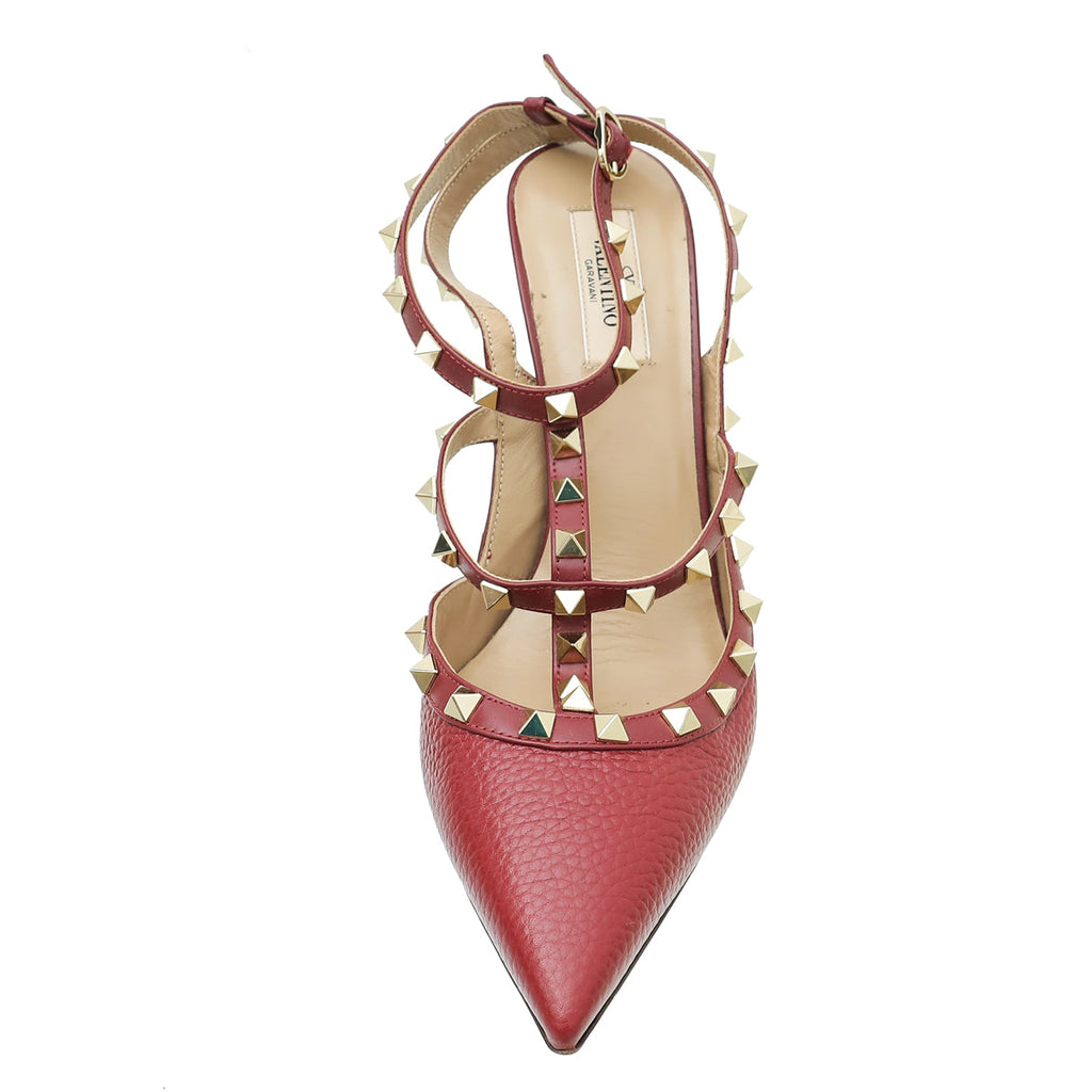 Valentino Burgundy Rockstud Caged Ankle Strap Pump 41