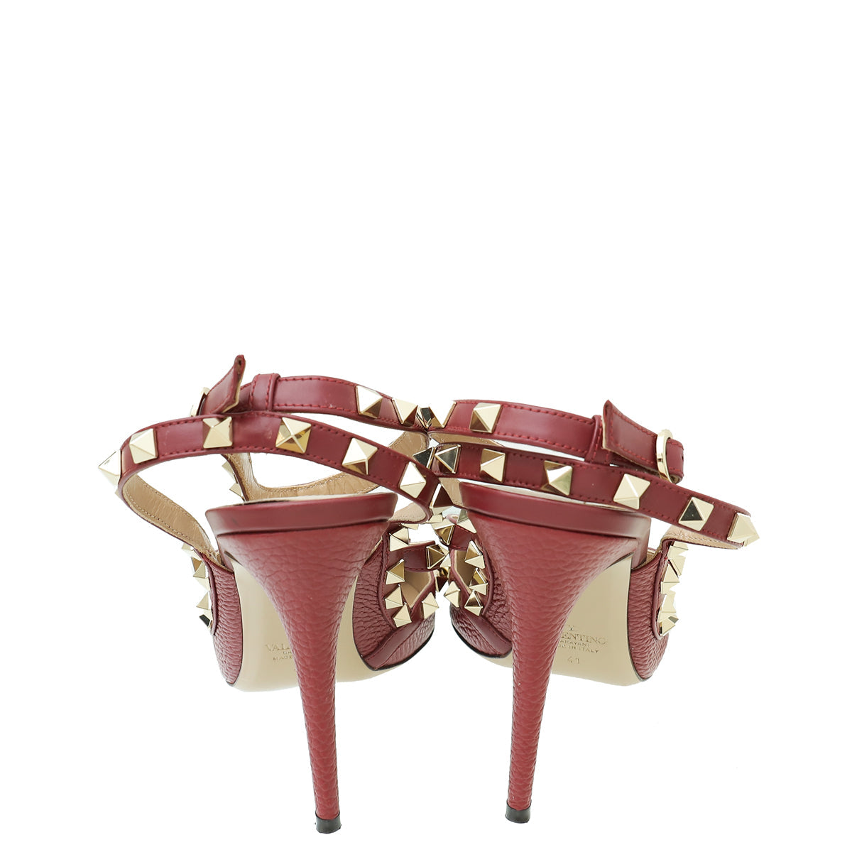 Valentino Burgundy Rockstud Caged Ankle Strap Pump 41
