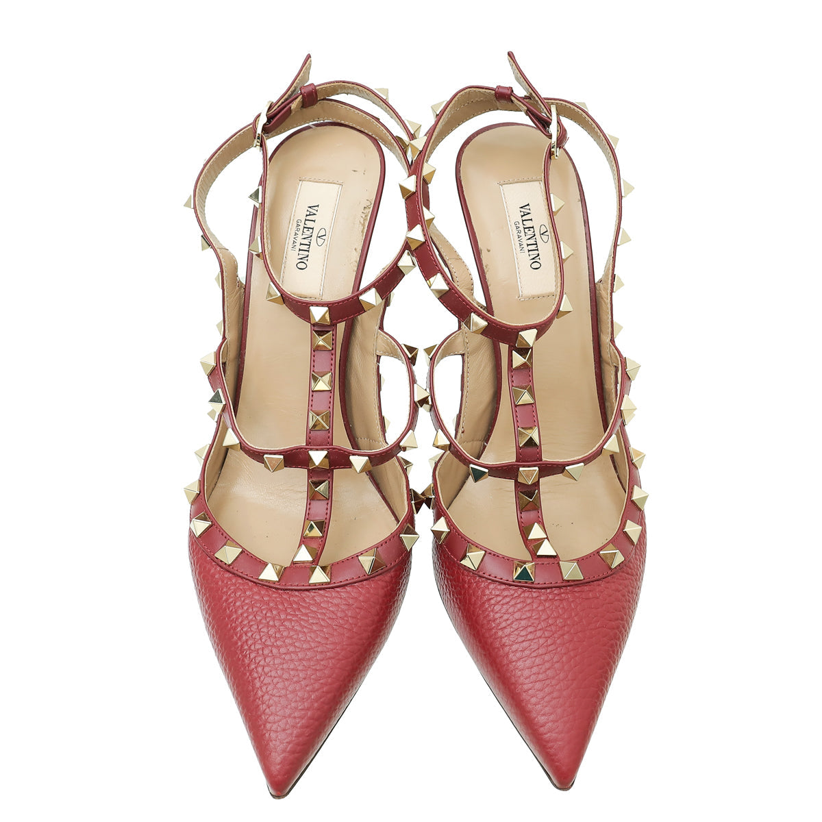 Valentino Burgundy Rockstud Caged Ankle Strap Pump 41