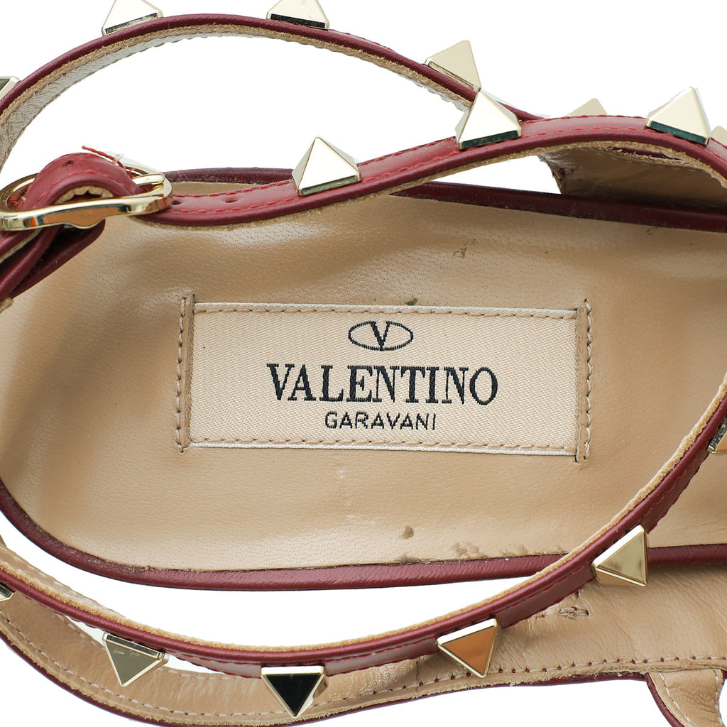 Valentino Burgundy Rockstud Caged Ankle Strap Pump 41