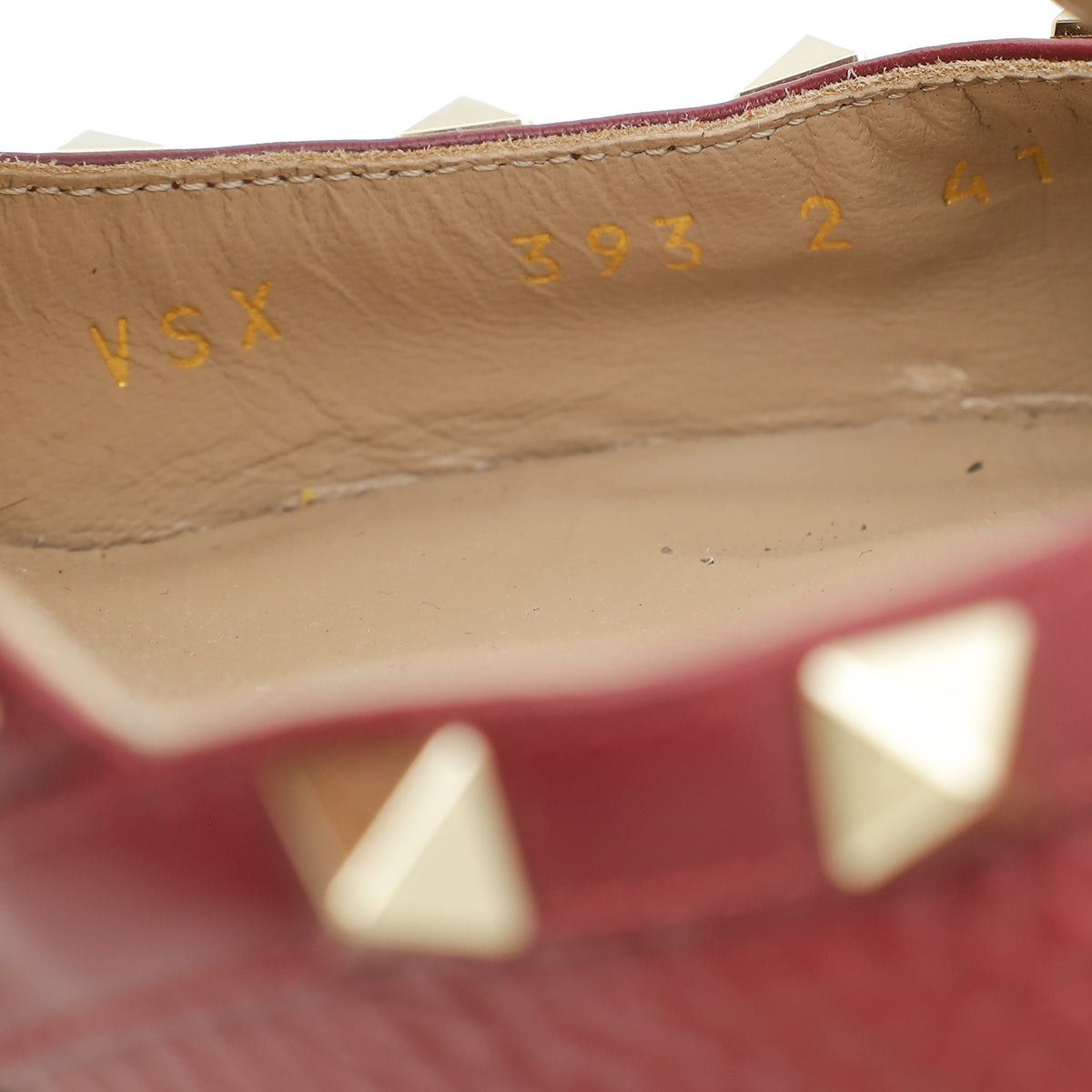 Valentino Burgundy Rockstud Caged Ankle Strap Pump 41