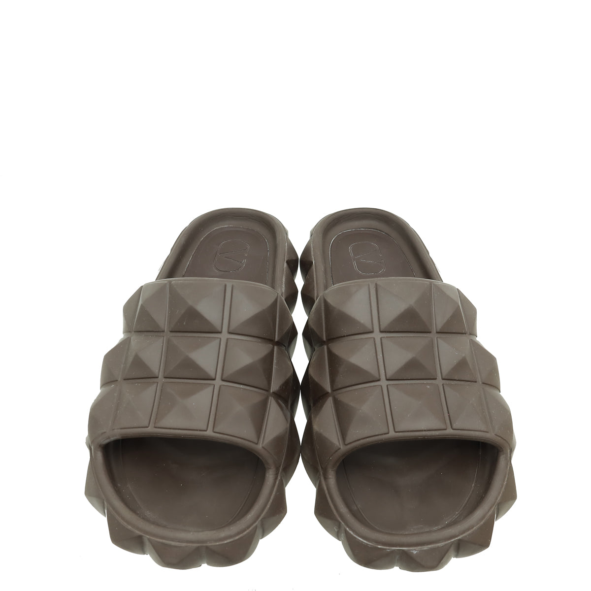Valentino Dark Brown Rubber Roman Stud Turtle Slide Sandal 42
