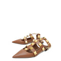Valentino Brown Roman Stud Ankle Strap Flat Mules 40