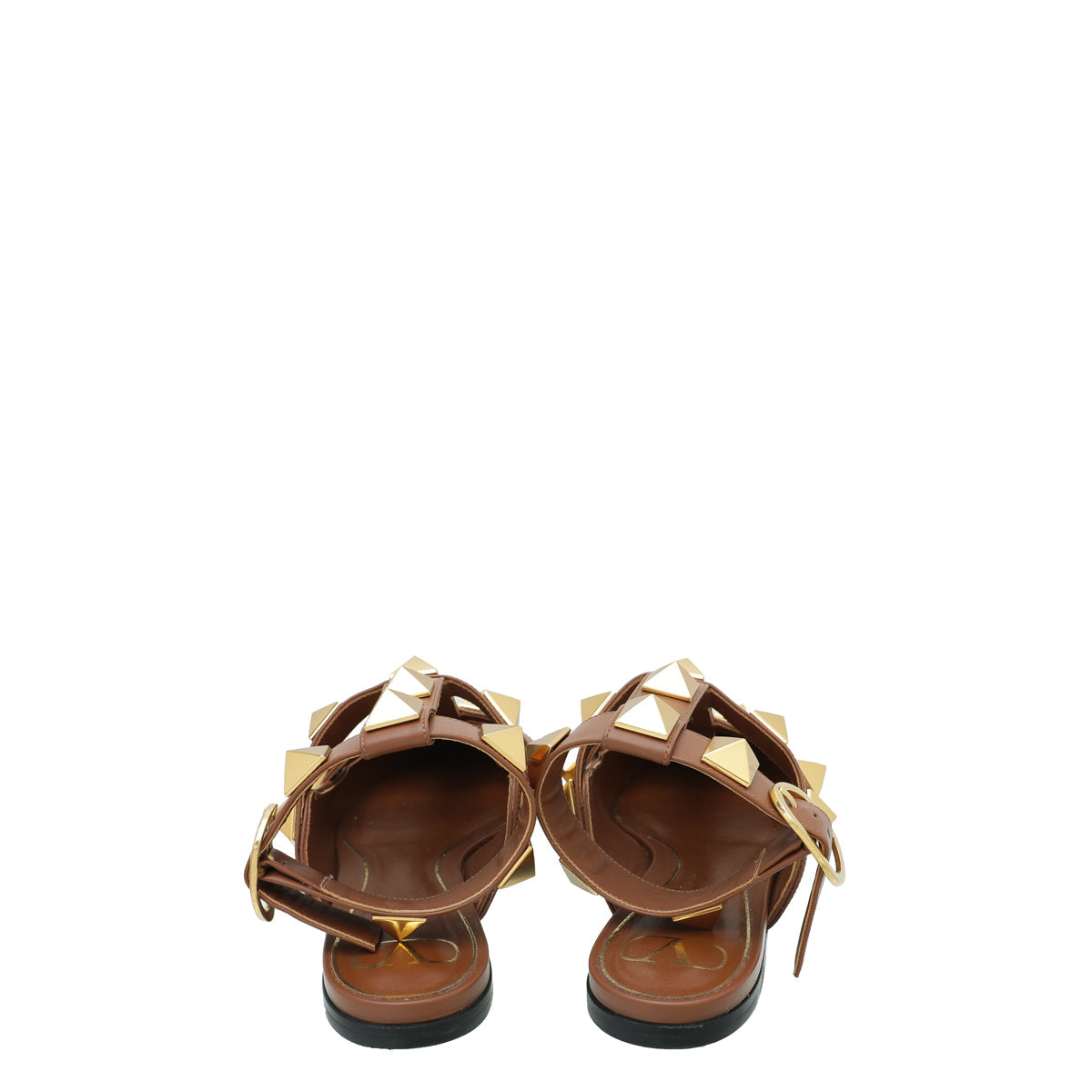 Valentino Brown Roman Stud Ankle Strap Flat Mules 40