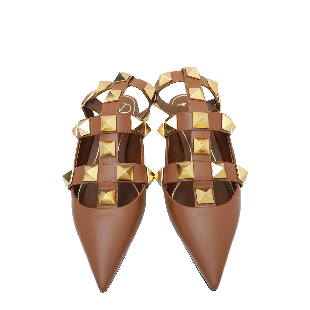 Valentino Brown Roman Stud Ankle Strap Flat Mules 40