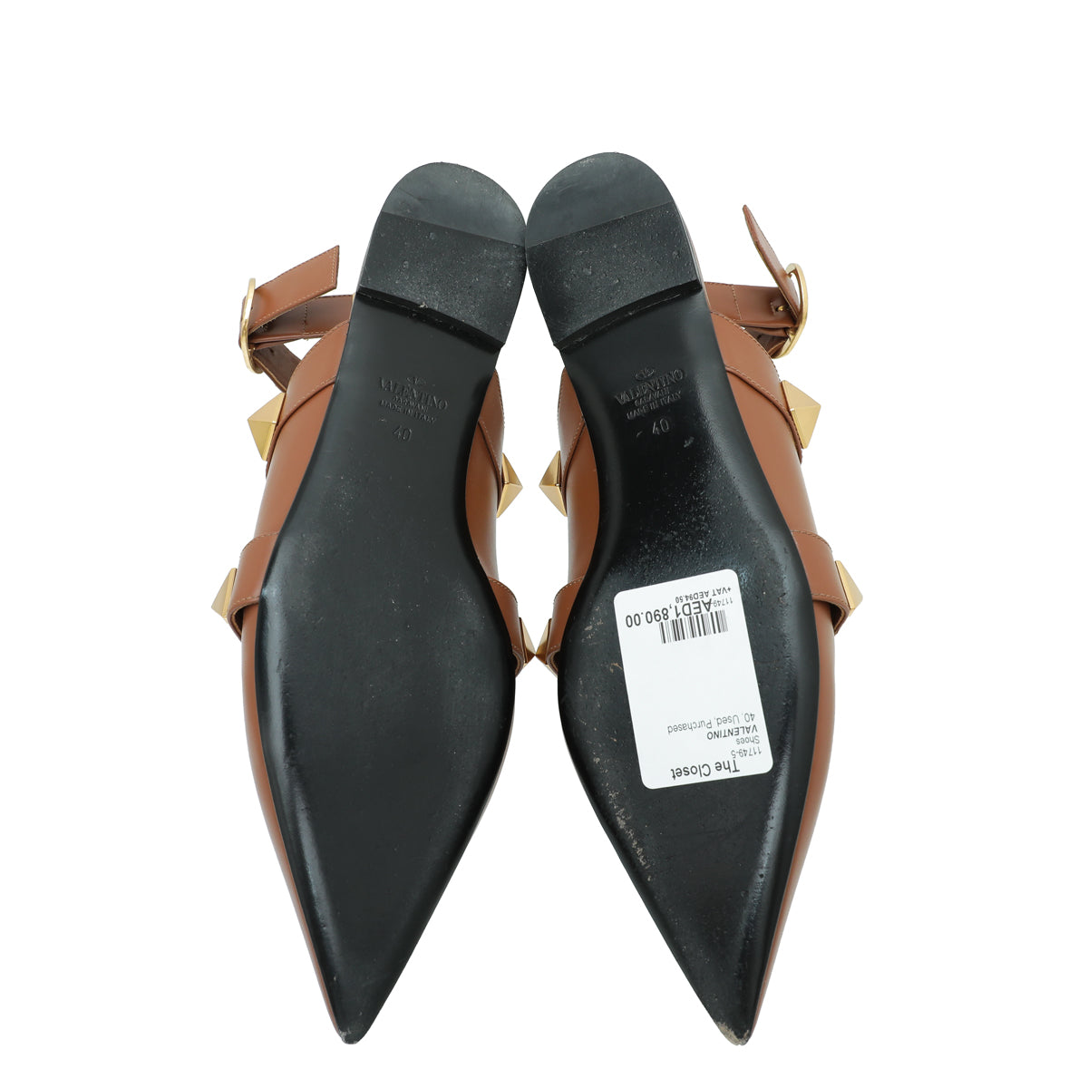 Valentino Brown Roman Stud Ankle Strap Flat Mules 40