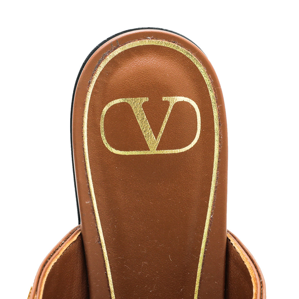 Valentino Brown Roman Stud Ankle Strap Flat Mules 40