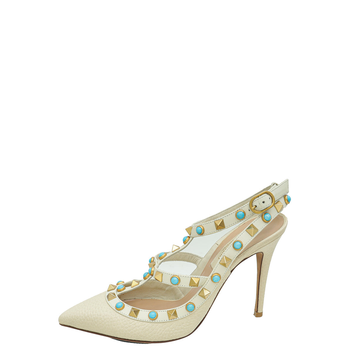 Valentino Ivory Rolling Rockstud Ankle Strap Pump 35